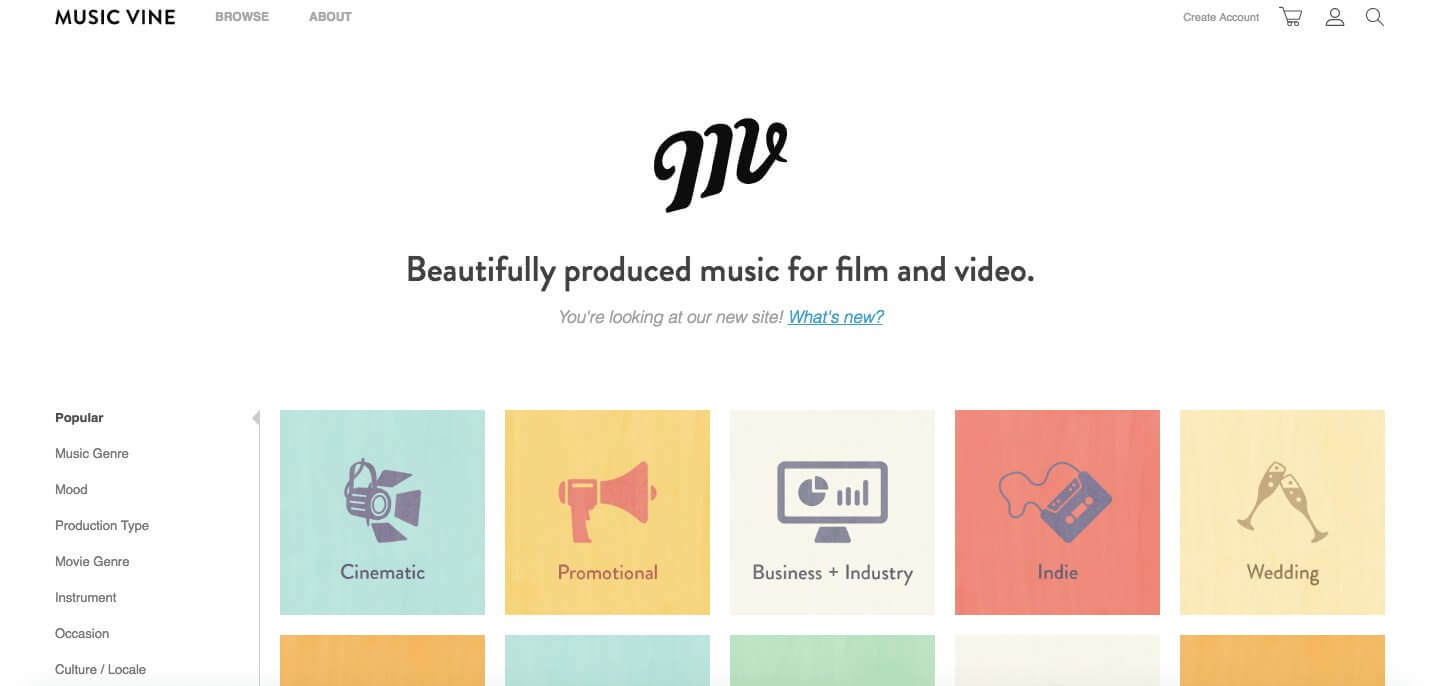 Tampilan situs Music Vine dengan sentuhan warna-warna pastel